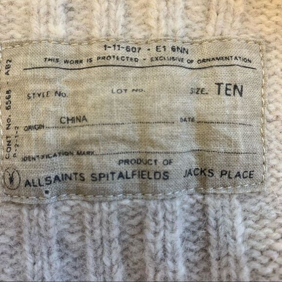 All saints Beige Cream Oatmeal Open Front Cardigan Sweater Sz 10 - Picture 6 of 11